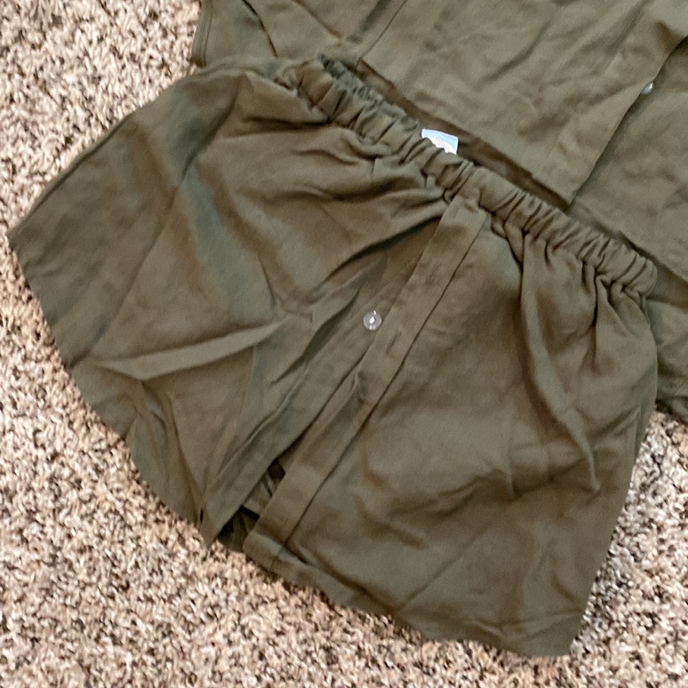 Olive TWO PIECE Shirt dress with hidden shorts set - Picture 2 of 4